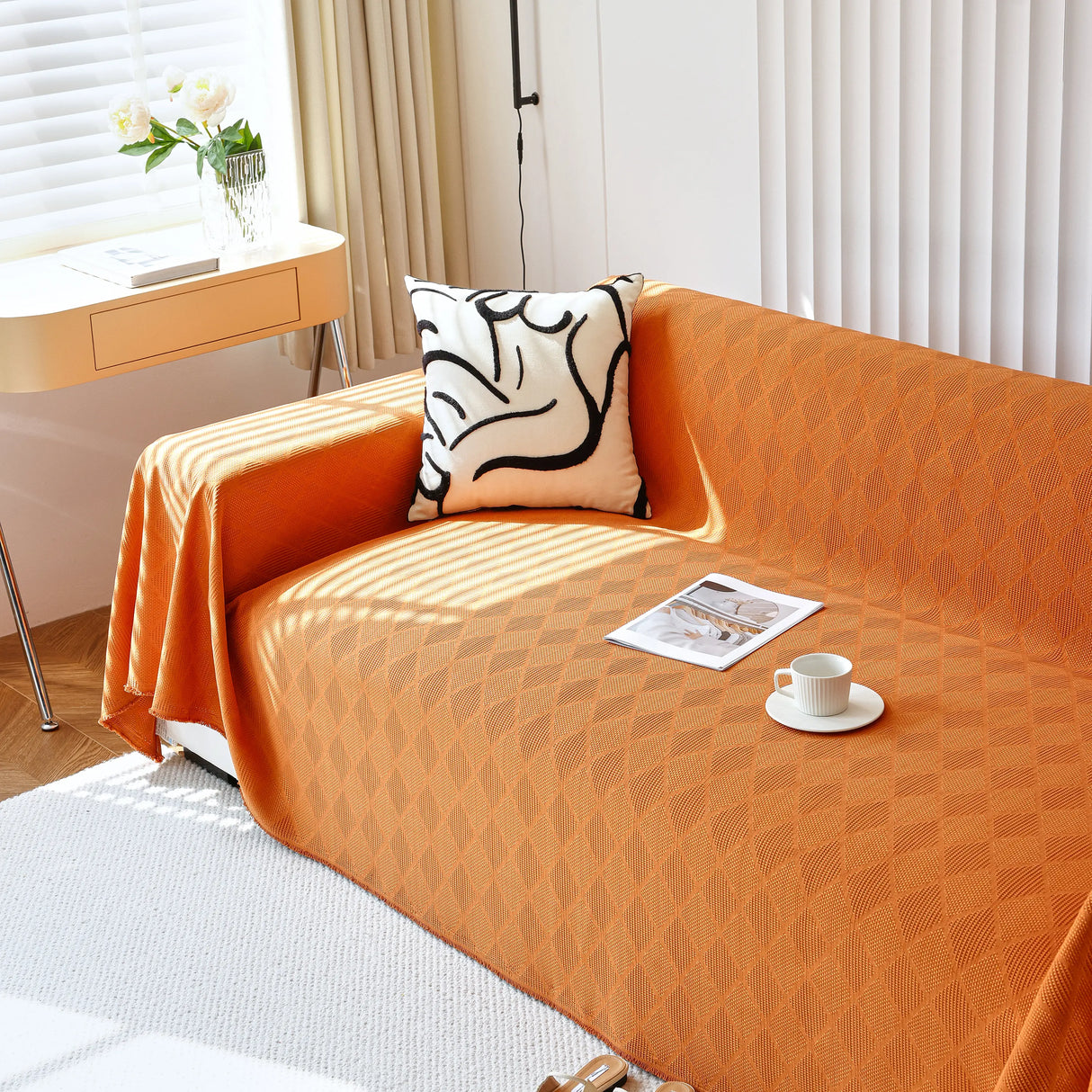 Textured Chenille Sofa Cover Throw, Soft Washable Couch Blanket Protector for Pets