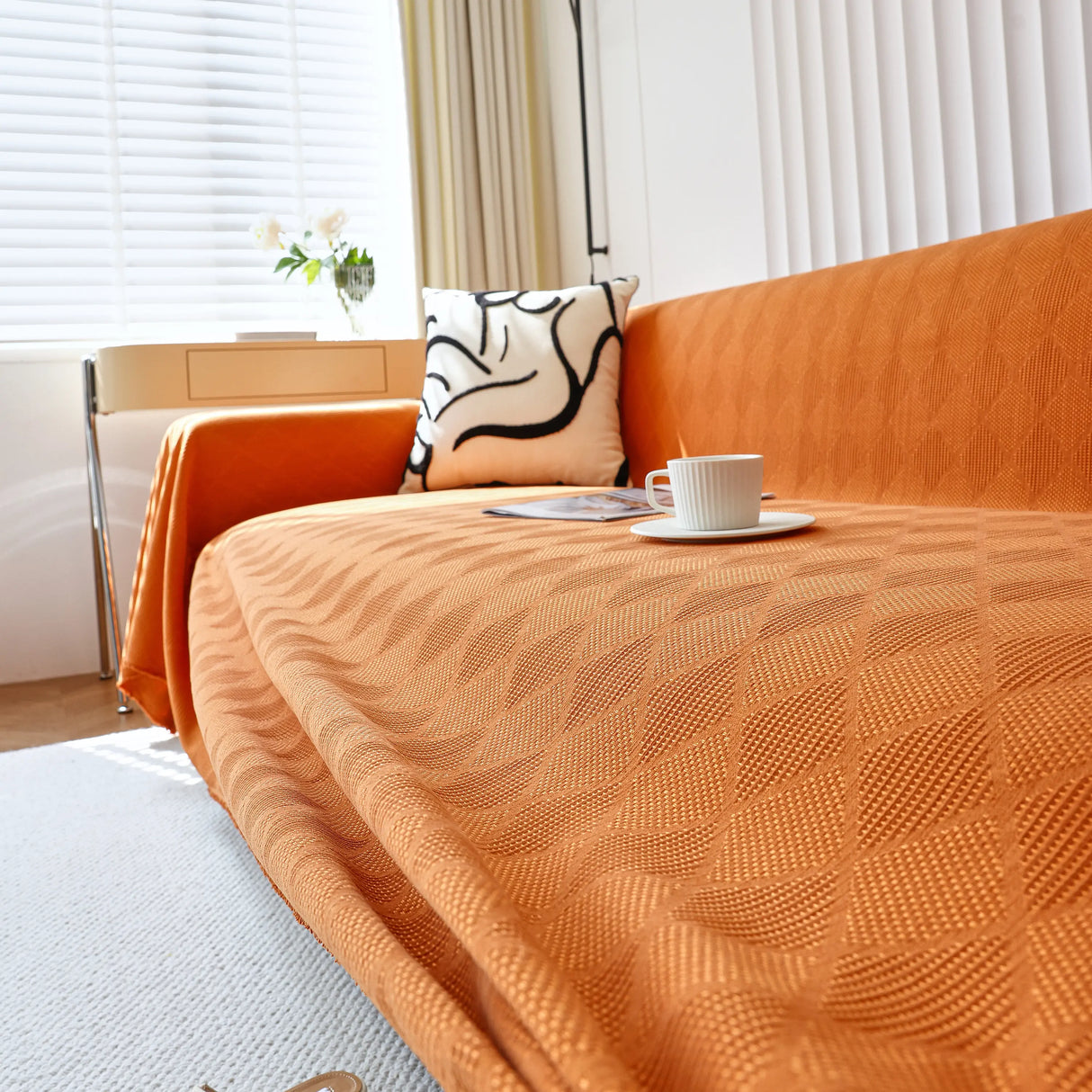 Textured Chenille Sofa Cover Throw, Soft Washable Couch Blanket Protector for Pets