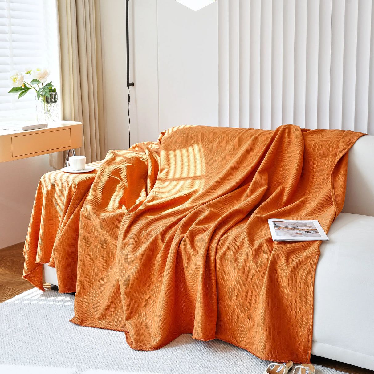 Textured Chenille Sofa Cover Throw, Soft Washable Couch Blanket Protector for Pets