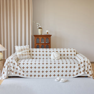 Geometric Jacquard Plush Warm Sofa Couch Cover Coral Fleece Throw Blanket for Couch