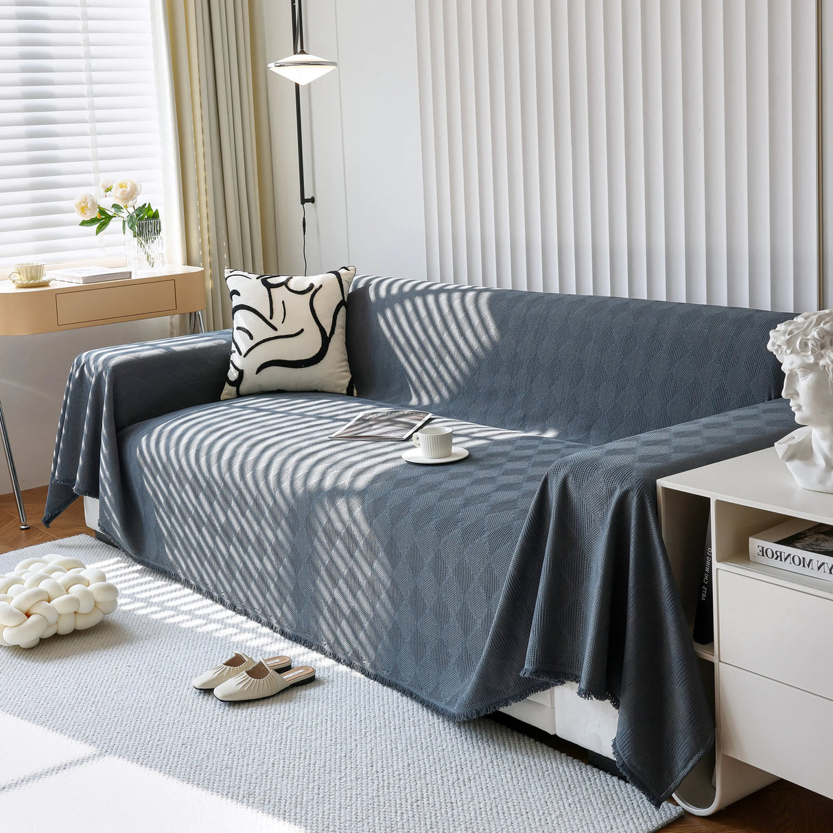 Textured Chenille Sofa Cover Throw, Soft Washable Couch Blanket Protector for Pets