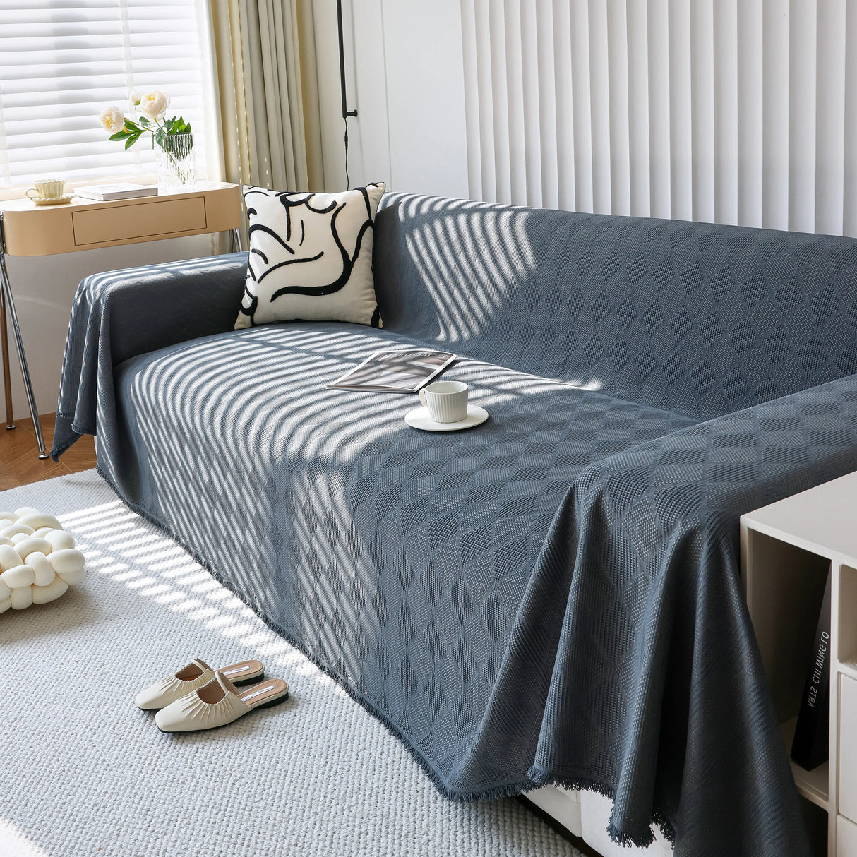 Textured Chenille Sofa Cover Throw, Soft Washable Couch Blanket Protector for Pets