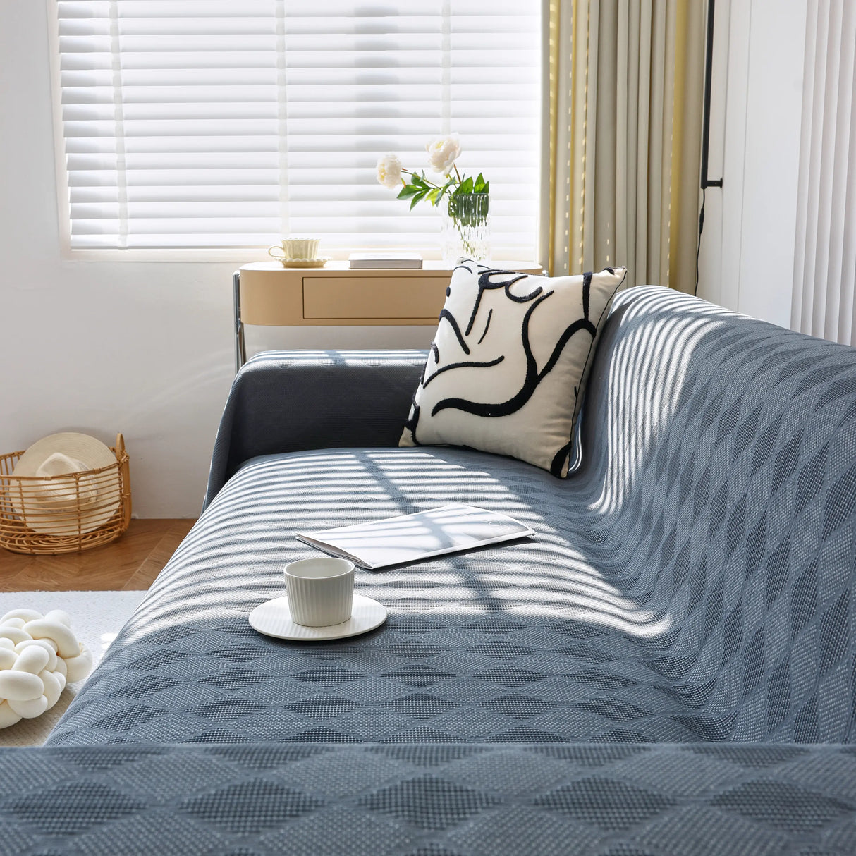 Textured Chenille Sofa Cover Throw, Soft Washable Couch Blanket Protector for Pets