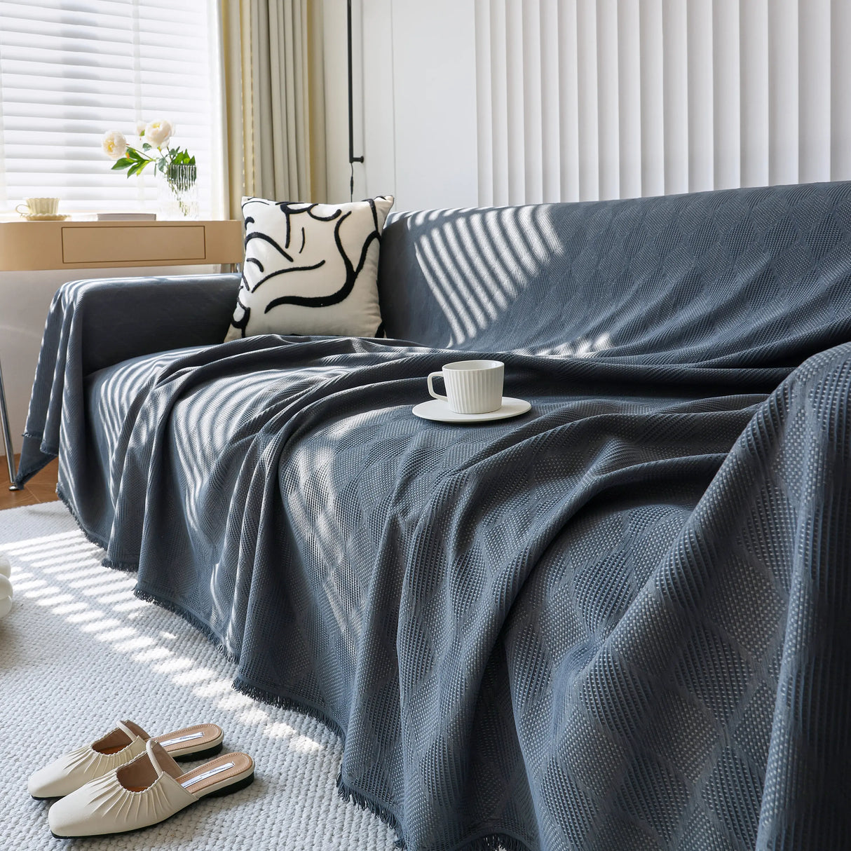 Textured Chenille Sofa Cover Throw, Soft Washable Couch Blanket Protector for Pets