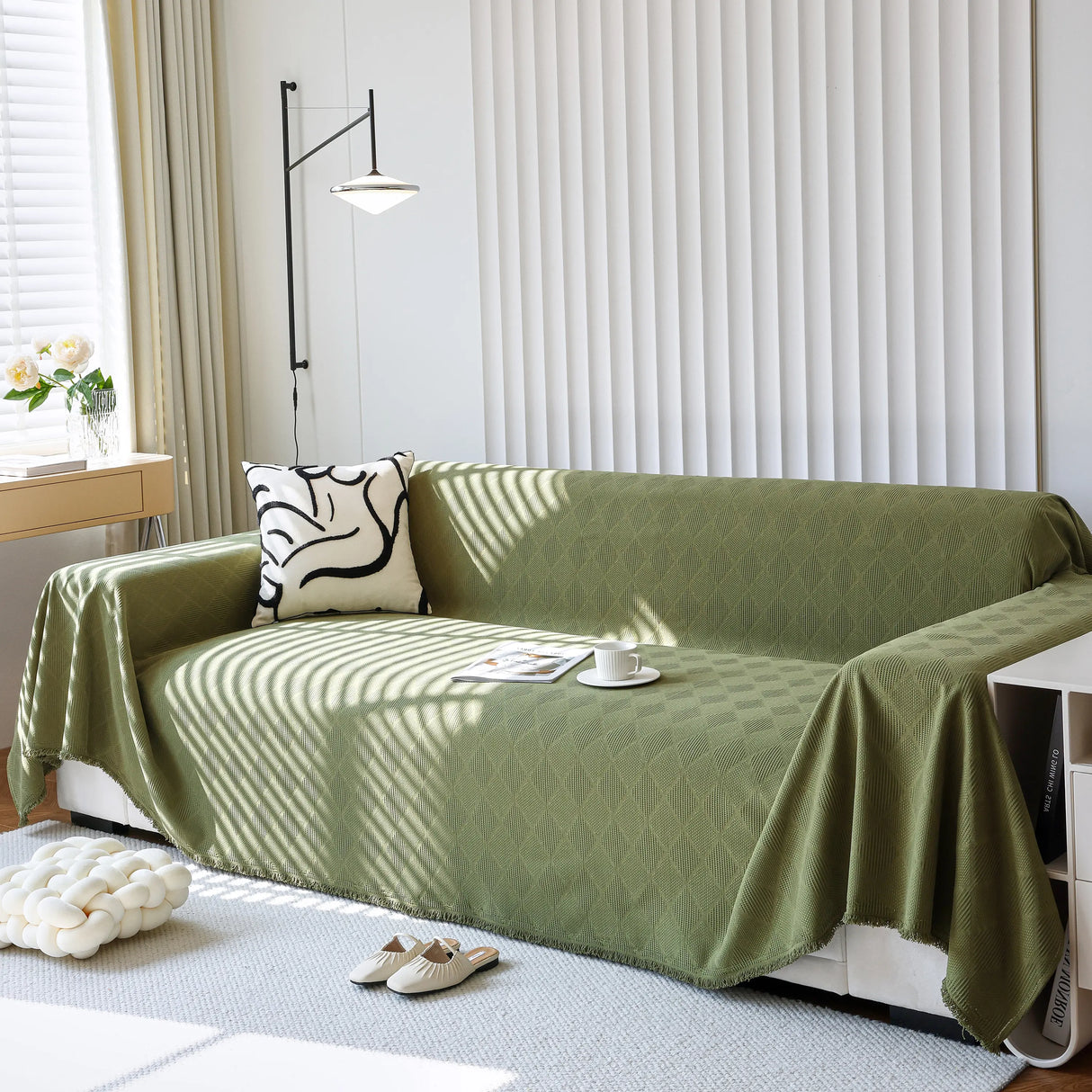 Textured Chenille Sofa Cover Throw, Soft Washable Couch Blanket Protector for Pets