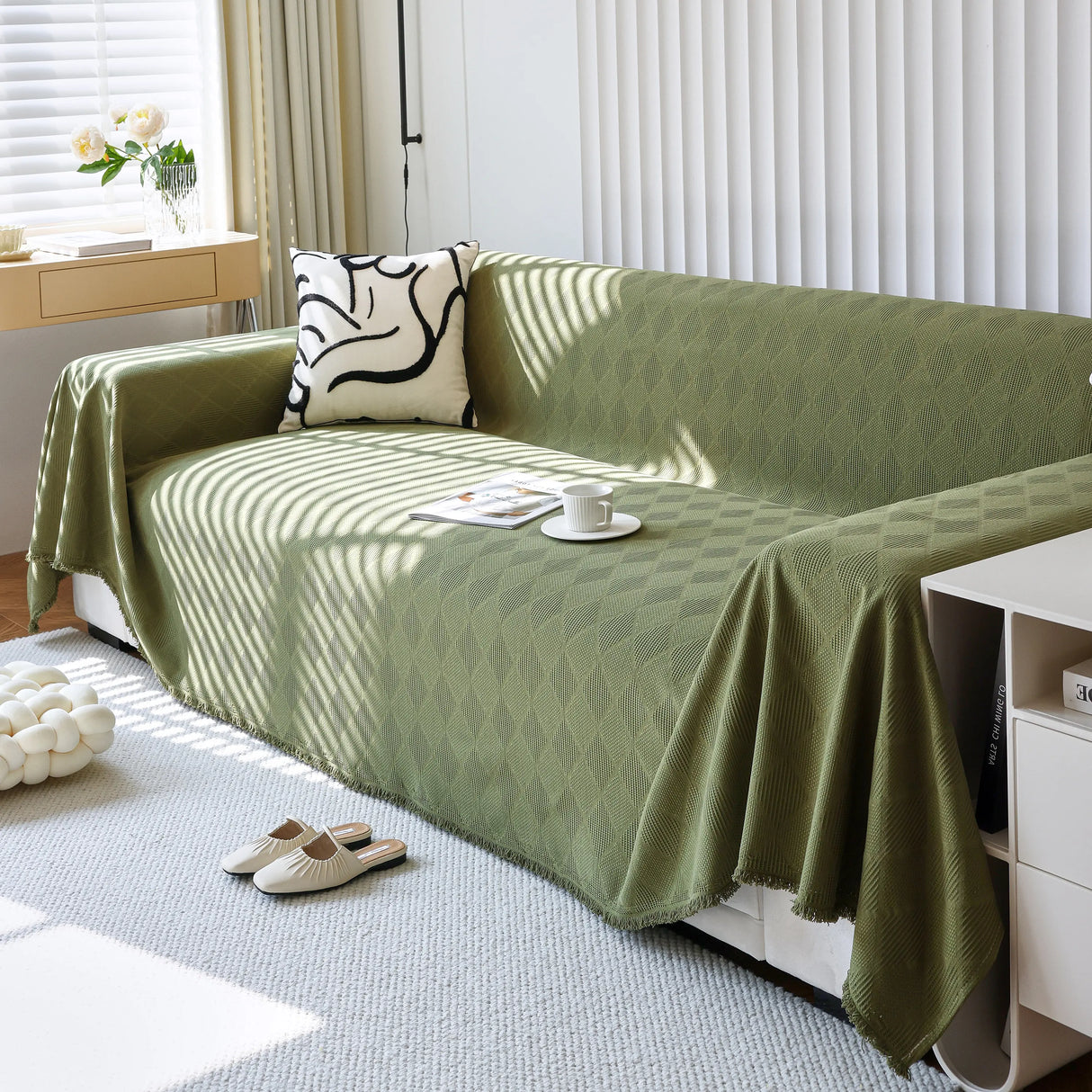 Textured Chenille Sofa Cover Throw, Soft Washable Couch Blanket Protector for Pets