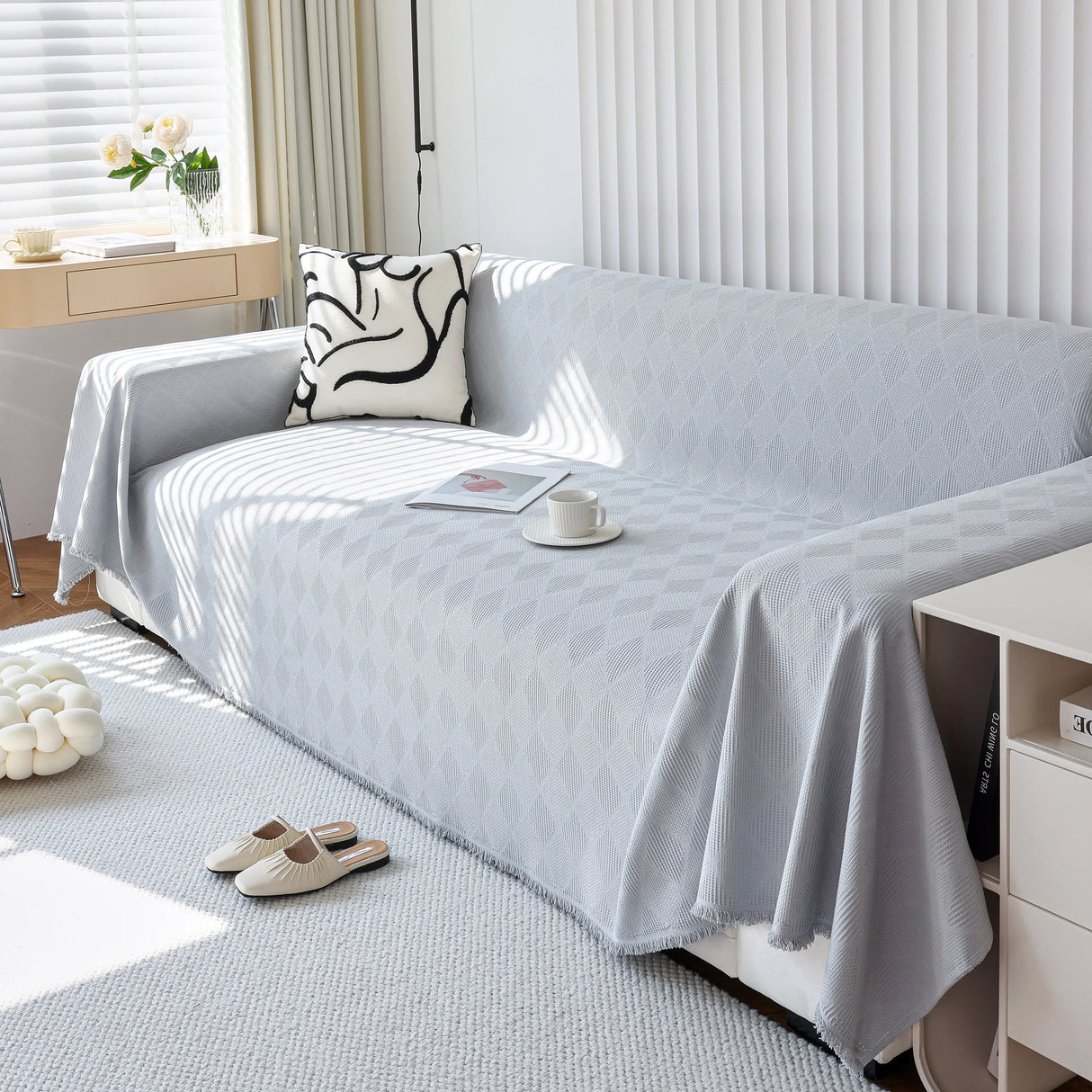 Textured Chenille Sofa Cover Throw, Soft Washable Couch Blanket Protector for Pets