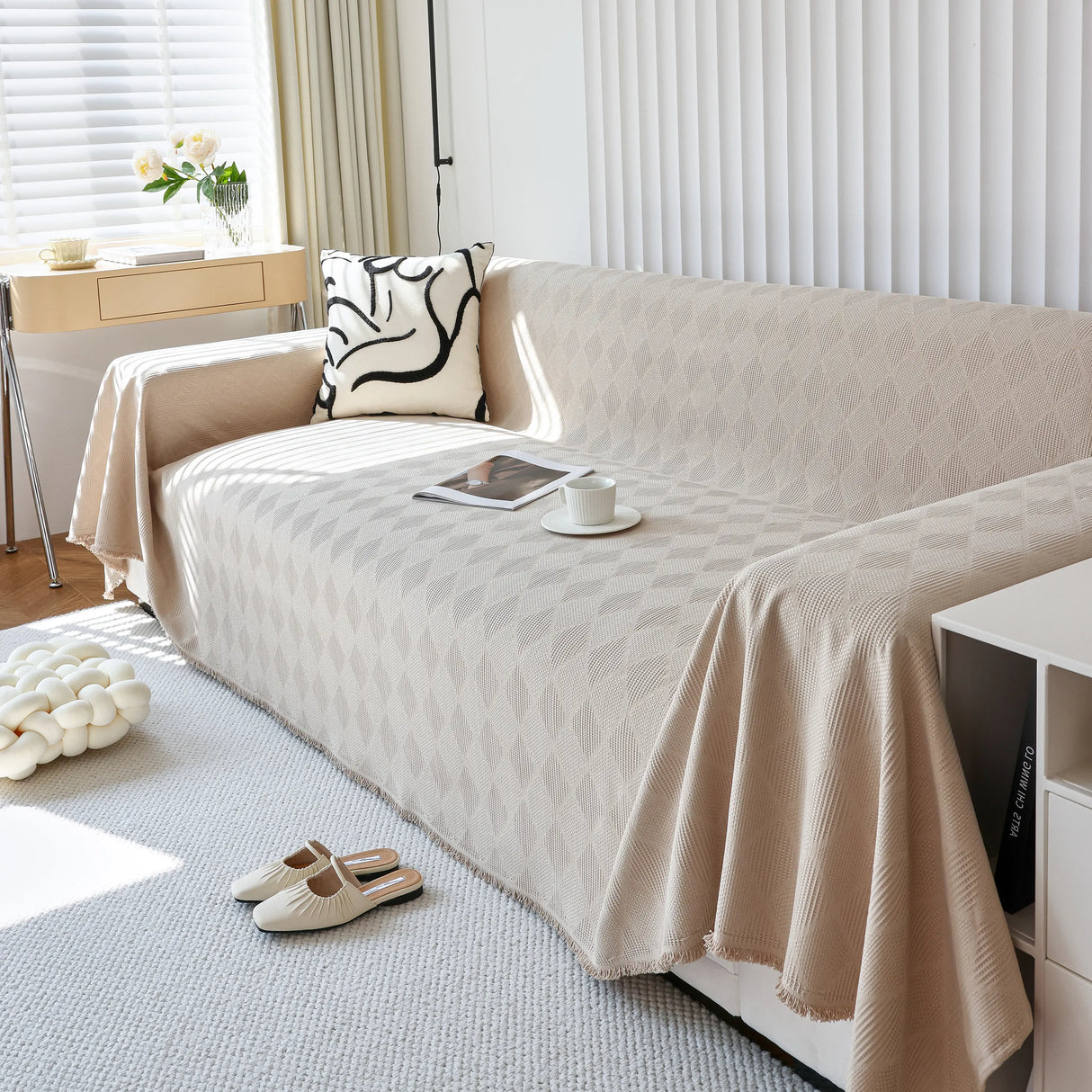 Textured Chenille Sofa Cover Throw, Soft Washable Couch Blanket Protector for Pets