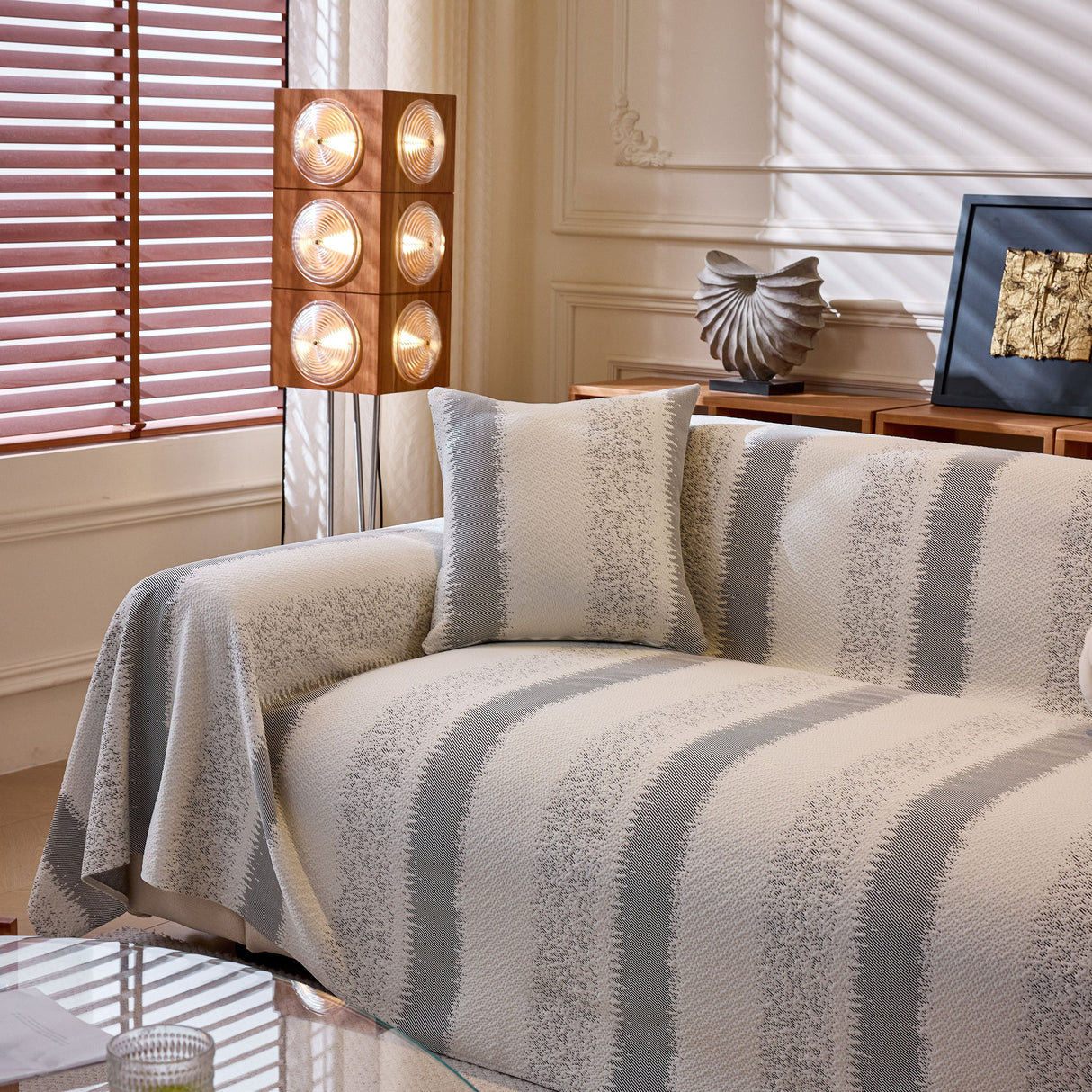 Modern Striped Couch Protector Blanket, Furniture Slipcover for L Shaped Sectionals