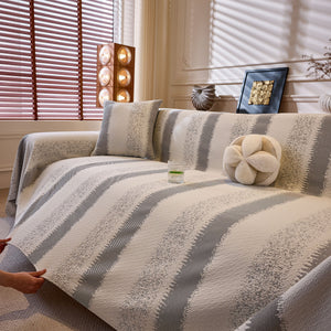 Modern Striped Couch Protector Blanket, Furniture Slipcover for L Shaped Sectionals
