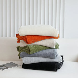 Chenille Thickened Solid Couch Blanket Throws, Reversible Couch Covers for Sectional Couches