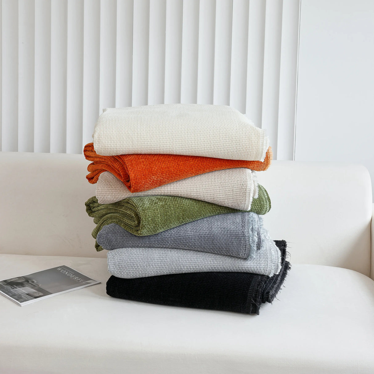 Chenille Thickened Solid Couch Blanket Throws, Reversible Couch Covers for Sectional Couches