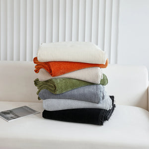Chenille Thickened Solid Couch Blanket Throws, Reversible Couch Covers for Sectional Couches