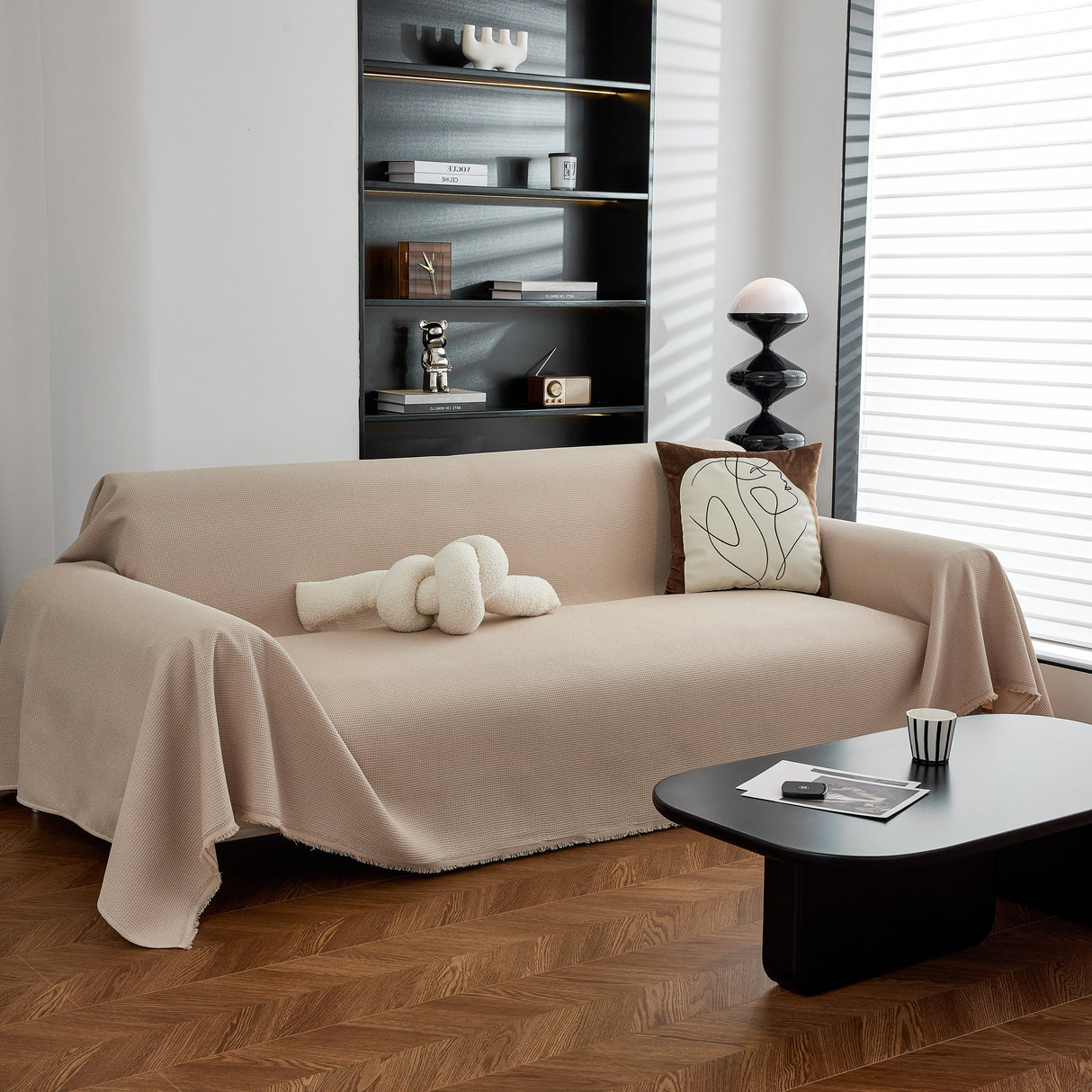 Waterproof Waffle Lattice Sofa Throw, Sofa Towel Cover for Couches, Simple Sofa Cover Blanket