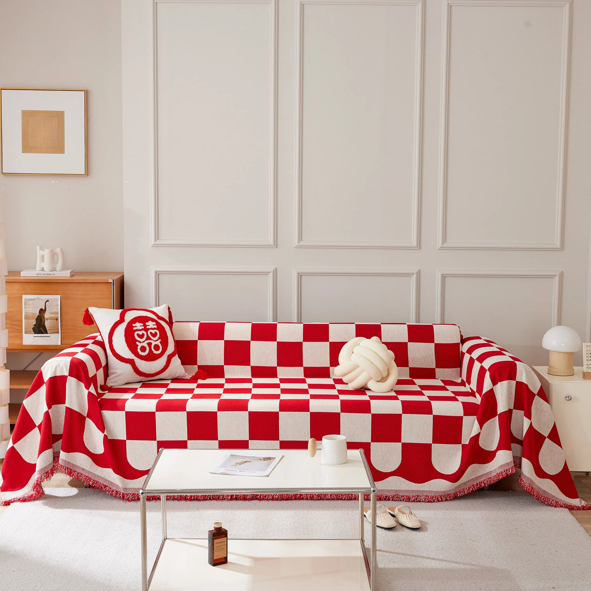 Chenille Plaid Couch Covers for Couches, Sectional Couch Covers, Stylish Sofa Throw Blanket