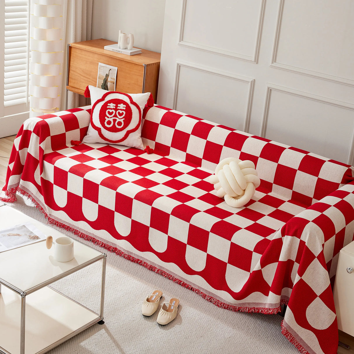 Chenille Plaid Couch Covers for Couches, Sectional Couch Covers, Stylish Sofa Throw Blanket