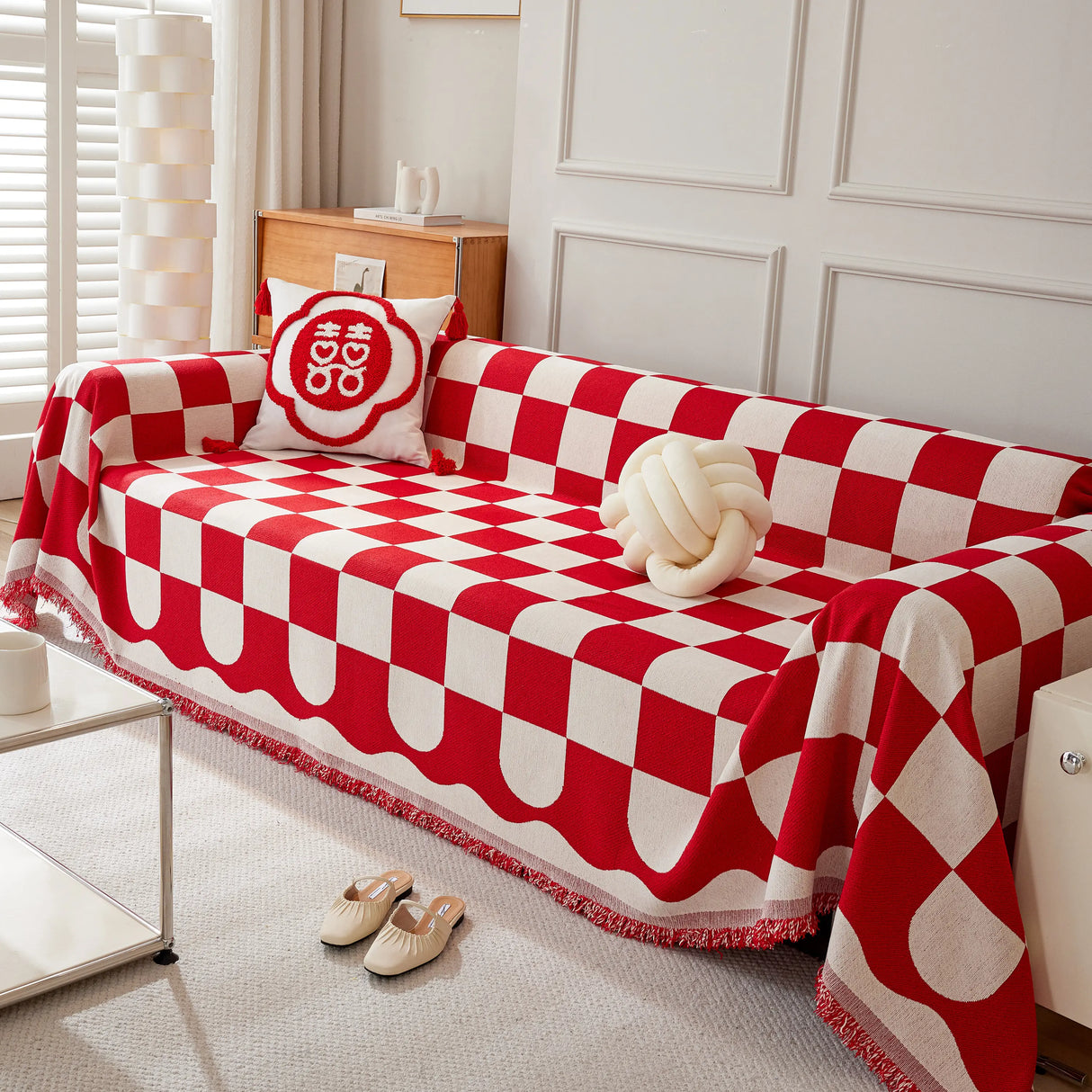 Chenille Plaid Couch Covers for Couches, Sectional Couch Covers, Stylish Sofa Throw Blanket