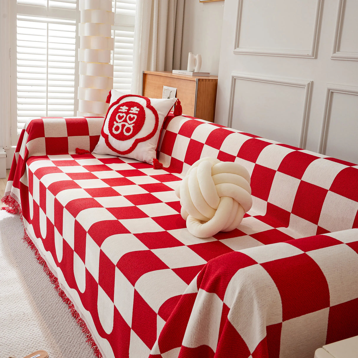 Chenille Plaid Couch Covers for Couches, Sectional Couch Covers, Stylish Sofa Throw Blanket