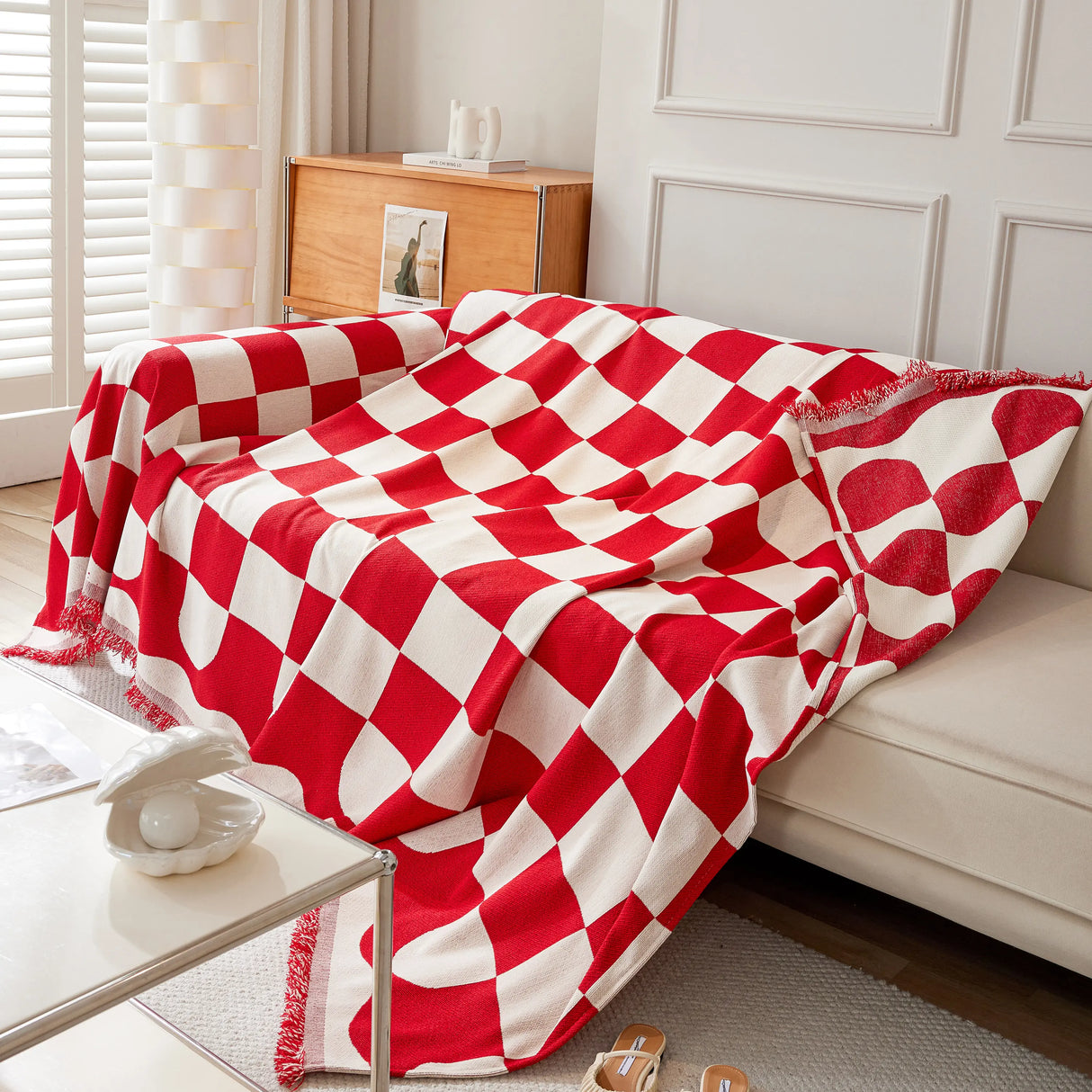 Chenille Plaid Couch Covers for Couches, Sectional Couch Covers, Stylish Sofa Throw Blanket