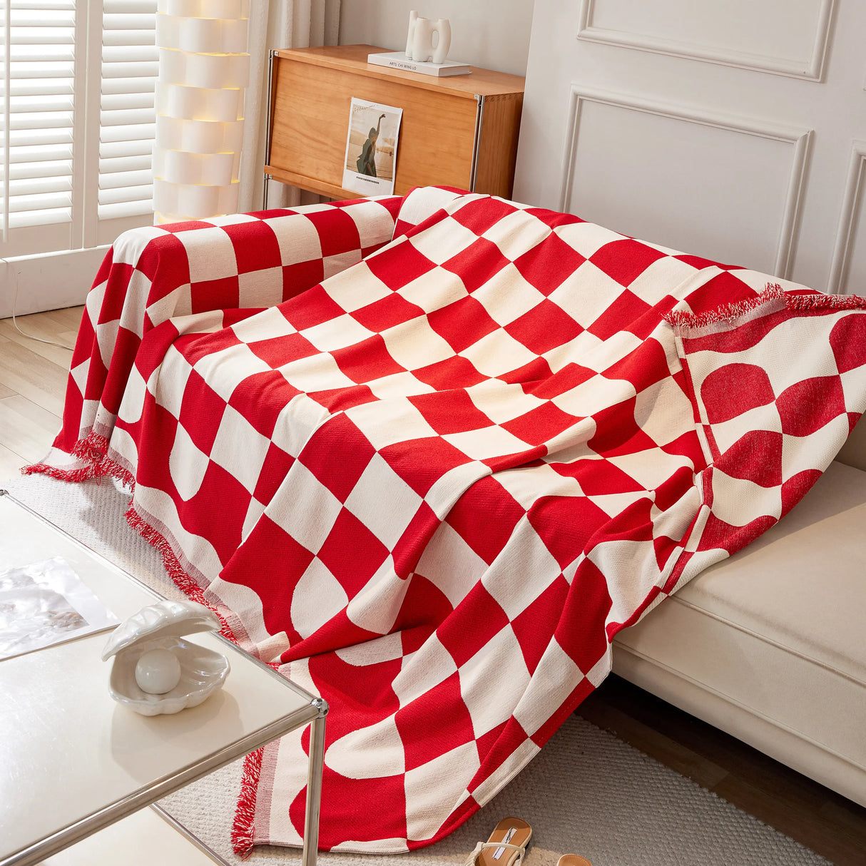 Chenille Plaid Couch Covers for Couches, Sectional Couch Covers, Stylish Sofa Throw Blanket