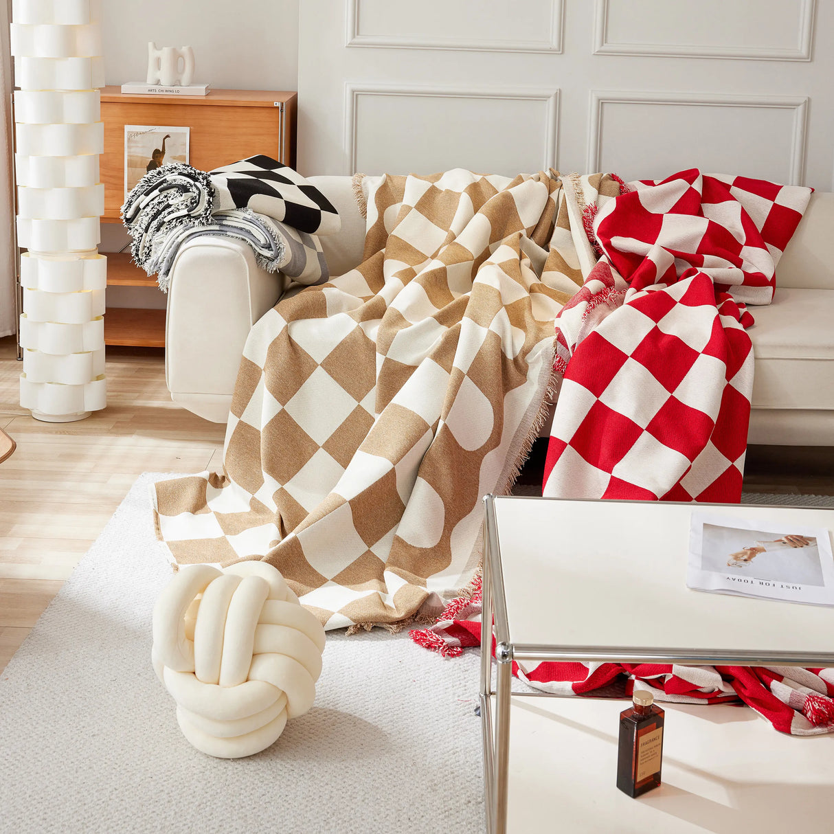 Chenille Plaid Couch Covers for Couches, Sectional Couch Covers, Stylish Sofa Throw Blanket