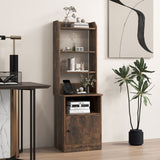 6-Tier Bookshelf Nightstand with Charging Station and Cabinet-Rustic Brown