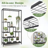 6-Tier Tall Plant Stand 71" Metal Indoor Plant Shelf with 10 Hanging Hooks-Black