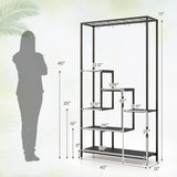 6-Tier Tall Plant Stand 71" Metal Indoor Plant Shelf with 10 Hanging Hooks-Black