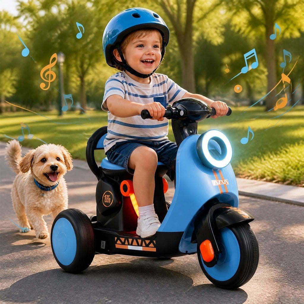 6V Electric Ride on Motorcycle with LED Headlight for Kids Aged 3-5 Years-Blue