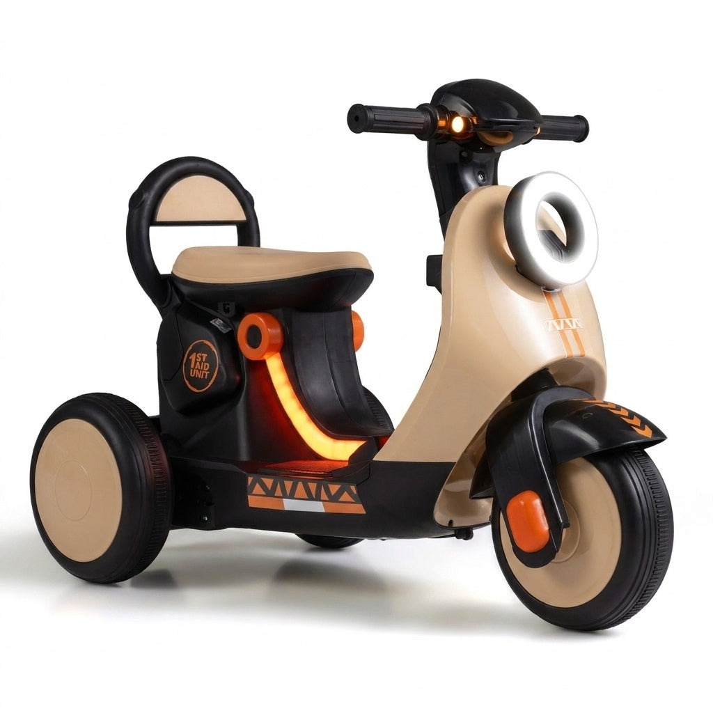 6V Electric Ride on Motorcycle with LED Headlight for Kids Aged 3-5 Years-Khaki