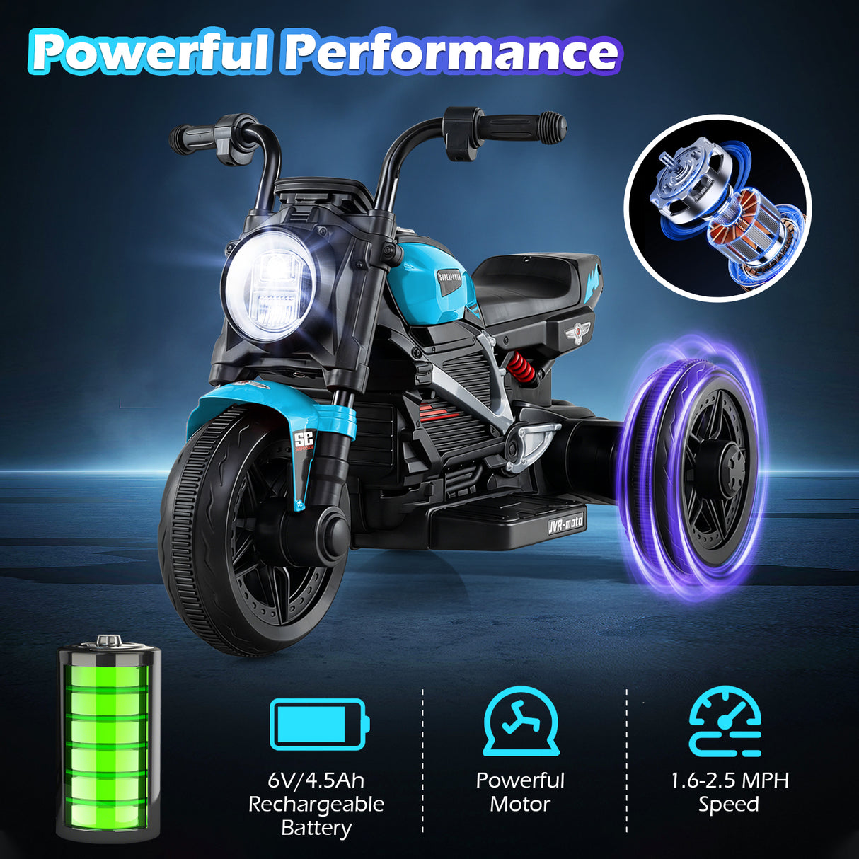 6V Kids Electric Motorcycle with LED Headlight and Music for Toddlers Aged 3-5-Blue
