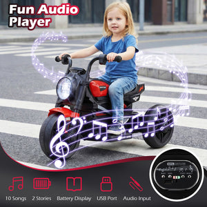6V Kids Electric Motorcycle with LED Headlight and Music for Toddlers Aged 3-5-Red