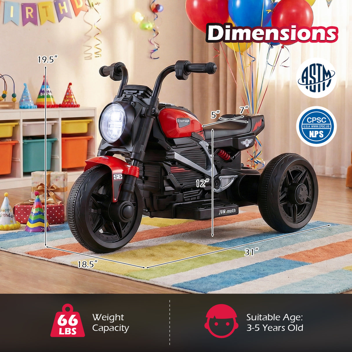6V Kids Electric Motorcycle with LED Headlight and Music for Toddlers Aged 3-5-Red