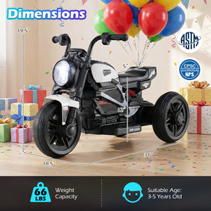 6V Kids Electric Motorcycle with LED Headlight and Music for Toddlers Aged 3-5-White