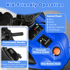 6V Kids Motorcycle with Headlights Music and Detachable Training Wheels-Navy
