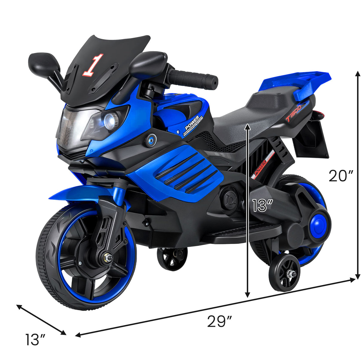 6V Kids Motorcycle with Headlights Music and Detachable Training Wheels-Navy