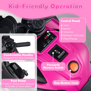 6V Kids Motorcycle with Headlights Music and Detachable Training Wheels-Pink