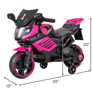 6V Kids Motorcycle with Headlights Music and Detachable Training Wheels-Pink