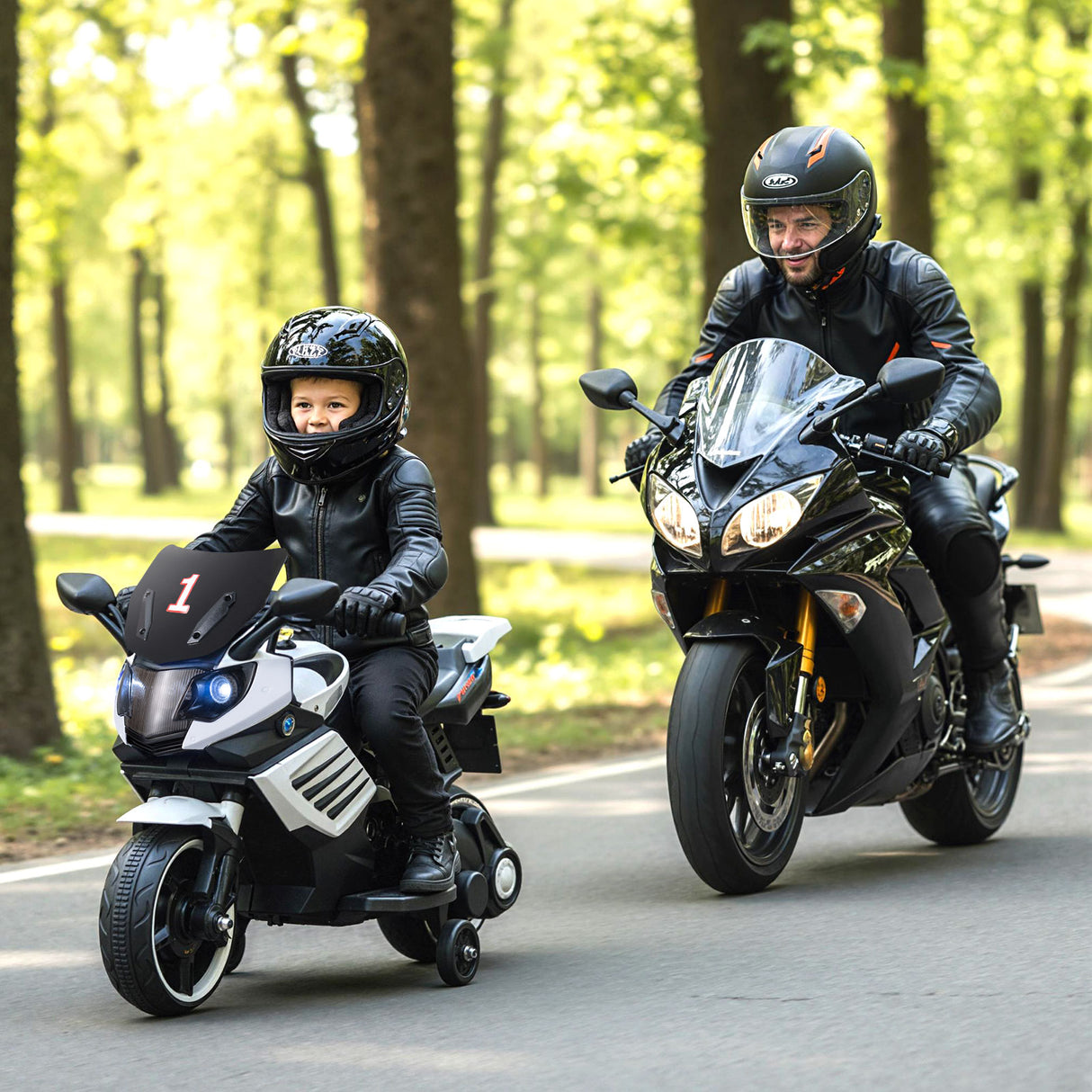 6V Kids Motorcycle with Headlights Music and Detachable Training Wheels-White