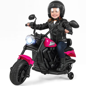 6V Kids Motorcycle with Headlight and Music and Training Wheels-Pink