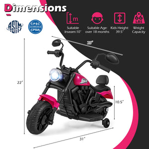 6V Kids Motorcycle with Headlight and Music and Training Wheels-Pink