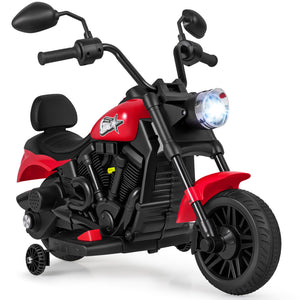 6V Kids Motorcycle with Headlight and Music and Training Wheels-Red