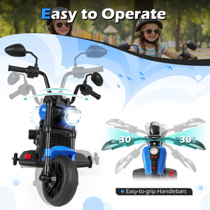 6V Kids Motorcycle with Headlight and Music and Training Wheels-Navy
