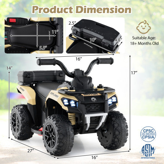 6V Kids Ride On ATV with Spray Function and Storage Box with Music-Khaki