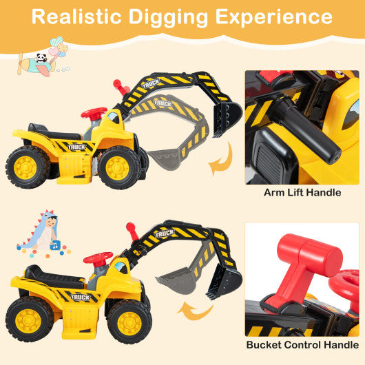 6V Kids Ride On Bulldozer with Folding Basketball Hoop and Balls