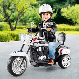 6V Powered Toddler 3-Wheel Motorbike Ride On Toy with Horn and Headlight-Black and White