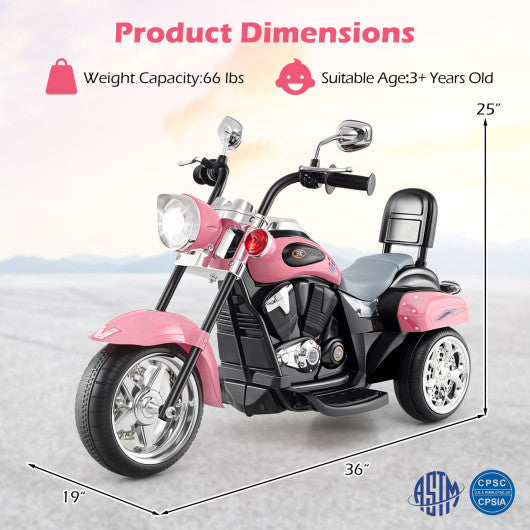 6V Powered Toddler 3-Wheel Motorbike Ride On Toy with Horn and Headlight-Heart Pink