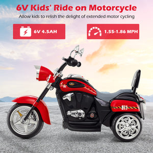 6V Powered Toddler 3-Wheel Motorbike Ride On Toy with Horn and Headlight-Black & Red