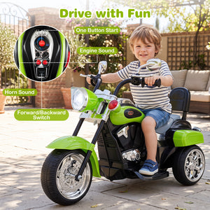 6V Powered Toddler 3-Wheel Motorbike Ride On Toy with Horn and Headlight-Green