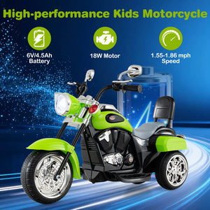 6V Powered Toddler 3-Wheel Motorbike Ride On Toy with Horn and Headlight-Green